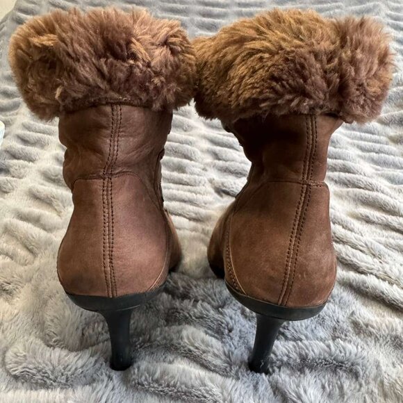 Colin Stuart Brown Genuine Leather Heel stiletto Boots Faux Fur Pointed Toe 7M - Picture 4 of 13
